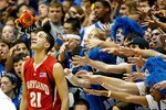 DURHAM, NC - JANUARY 24:  Greivis Vasquez #21 of the Maryland Terrapins is heckled by the Cameron Crazies during the game against the Duke Blue Devils on January 24, 2009 at Cameron Indoor Stadium in Durham, North Carolina.  (Photo by Kevin C. Cox/Getty Images)