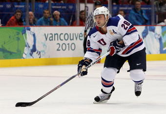 VANCOUVER, BC - FEBRUARY 21:  Brian Rafalski #28  of the United States in action during the ice hockey men's preliminary game between Canada and USA on day 10 of the Vancouver 2010 Winter Olympics at Canada Hockey Place on February 21, 2010 in Vancouver, Canada.  (Photo by Bruce Bennett/Getty Images)