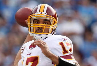 SAN DIEGO - JANUARY 03:  Quarterback Jason Campbell #17 of the Washington Redskins drops back to pass against the San Diego Chargers at Qualcomm Stadium on January 3, 2010 in San Diego, California. The Chargers defeated the Redskins 23-20.  (Photo by Jeff Gross/Getty Images)