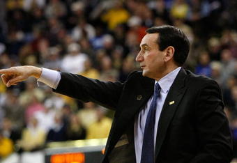 ATLANTA - JANUARY 09:  Head coach Krzyzewski of the Duke Blue Devils against the Georgia Tech Yellow Jackets at Alexander Memorial Coliseum on January 9, 2010 in Atlanta, Georgia.  (Photo by Kevin C. Cox/Getty Images)
