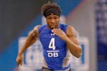 INDIANAPOLIS, IN - FEBRUARY 24:  Defensive back David Burton of Notre Dame runs the 40 yard dash during the NFL Scouting Combine presented by Under Armour at Lucas Oil Stadium on February 24, 2009 in Indianapolis, Indiana. (Photo by Scott Boehm/Getty Images)