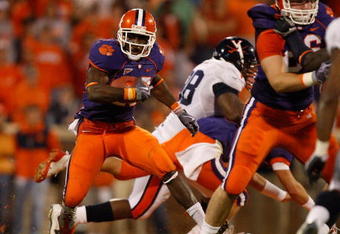 CLEMSON, SC - NOVEMBER 21:  C.J. Spiller #28 of the Clemson Tigers runs with the ball during a 34-21 victory over the Virginia Cavaliers at Memorial Stadium on November 21, 2009 in Clemson, South Carolina.  (Photo by Streeter Lecka/Getty Images)