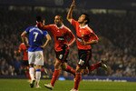 LIVERPOOL, ENGLAND - NOVEMBER 05:  Javier Saviola of Benfica celebrates scoring the opening goal during the UEFA Europa League Group I match between Everton and Benfica at Goodison Park on November 5, 2009 in Liverpool, England. (Photo by Laurence Griffiths/Getty Images)