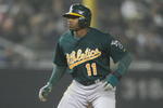 NEW YORK - APRIL 21:  Rajai Davis #11 of the Oakland Athletics runs the bases against the New York Yankees on April 21, 2009 at Yankee Stadium in the Bronx borough of New York City.  (Photo by Nick Laham/Getty Images)