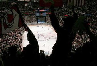 DENVER - APRIL 15:  Fans welcome the Colorado Avalanche to the ice as they host the Minnesota Wild during game four of the 2008 NHL Western Conference Quarterfinals on April 15, 2008 at the Pepsi Center in Denver, Colorado.  (Photo by Doug Pensinger/Getty Images)