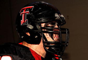 DALLAS - JANUARY 02:  Brandon Carter #76 of the Texas Tech Red Raiders before play against the Mississippi Rebels during the AT&T Cotton Bowl on January 2, 2009 at the Cotton Bowl in Dallas, Texas.  (Photo by Ronald Martinez/Getty Images)