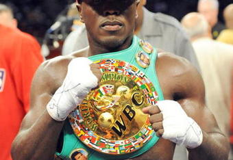 CARSON, CA - SEPTEMBER 27:  Andre Berto poses for a photo after defeating Steve Forbes to retian the belt during their WBC welterweight title bout at the Home Depot Center on September 27, 2008 in Carson, California.  (Photo by Harry How/Getty Images)