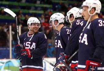 VANCOUVER, BC - FEBRUARY 26:  Phil Kessel #81 of the United States smiles after Team USA's 6-1 victory during the ice hockey men's semifinal game between the United States and Finland on day 15 of the Vancouver 2010 Winter Olympics at Canada Hockey Place on February 26, 2010 in Vancouver, Canada.  (Photo by Cameron Spencer/Getty Images)