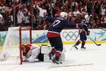 VANCOUVER, BC - FEBRUARY 28:  Ryan Kesler #17 of the United States celebrates after scoring a goal on the deflection past Roberto Luongo #1 of Canada during the ice hockey men's gold medal game between USA and Canada on day 17 of the Vancouver 2010 Winter Olympics at Canada Hockey Place on February 28, 2010 in Vancouver, Canada.  (Photo by Bruce Bennett/Getty Images)