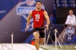INDIANAPOLIS, IN - FEBRUARY 28: Quarterback Tim Tebow of Florida runs the 40 yard dash during the NFL Scouting Combine presented by Under Armour at Lucas Oil Stadium on February 28, 2010 in Indianapolis, Indiana. (Photo by Scott Boehm/Getty Images)