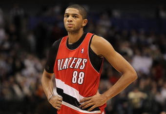 DALLAS - JANUARY 30:  Forward Nicolas Batum #88 of the Portland Trail Blazers on January 30, 2010 at American Airlines Center in Dallas, Texas.  NOTE TO USER: User expressly acknowledges and agrees that, by downloading and/or using this Photograph, user is consenting to the terms and conditions of the Getty Images License Agreement.  (Photo by Ronald Martinez/Getty Images)