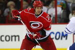 RALEIGH, NC - NOVEMBER 19: Andrew Alberts #41 of the Carolina Hurricanes skates against the Toronto Maple Leafs at the RBC Center on November 19, 2009 in Raleigh, North Carolina. (Photo by Bruce Bennett/Getty Images)