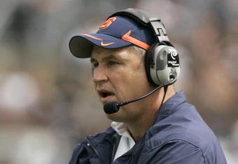 STATE COLLEGE, PA - SEPTEMBER 12: Head coach Doug Marrone of the Syracuse Orangemen watches the game during the second half of their game against the Penn State Nittany Lions at Beaver Stadium  September 12, 2009 in State College, Pennsylvania. Penn State won 28-7. (Photo by Chris Gardner/Getty Images)
