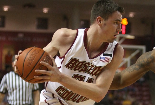CHESTNUT HILL, MA - FEBRUARY 14: Tyler Roche #21 of the Boston College Eagles drives against the North Carolina State Wolfpack on February 14, 2008 at Alumni Stadium in Chestnut Hill, Massachusetts. (Photo by Elsa/Getty Images) 