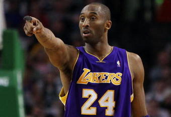 BOSTON - JANUARY 31:  Kobe Bryant  #24 the Los Angeles Lakers gestures against the Boston Celtics to a loose ball in the second half at the TD Garden on January 31, 2010 in Boston, Massachusetts.  NOTE TO USER: User expressly acknowledges and agrees that, by downloading and or using this photograph, User is consenting to the terms and conditions of the Getty Images License Agreement. (Photo by Jim Rogash /Getty Images)