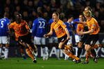 HULL, ENGLAND - NOVEMBER 25:  Andy Dawson (#3) of Hull City celebrates with his team-mates after scoring the second goal for Hull City Everton during the Barclays Premier League match between Hull City and Everton at the KC Stadium on November 25, 2009 in Hull, England.  (Photo by Paul Gilham/Getty Images)