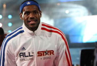 ARLINGTON, TX - FEBRUARY 14:  LeBron James #23 of the Eastern Conference leads teammates to the court during the preshow prior to the start of the NBA All-Star Game, part of 2010 NBA All-Star Weekend at Cowboys Stadium on February 14, 2010 in Arlington, Texas. NOTE TO USER: User expressly acknowledges and agrees that, by downloading and or using this photograph, User is consenting to the terms and conditions of the Getty Images License Agreement.  (Photo by Jed Jacobsohn/Getty Images)
