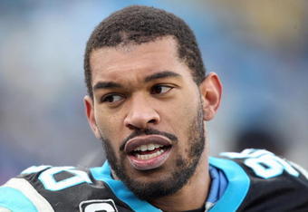 CHARLOTTE, NC - JANUARY 03:  Julius Peppers #90 of the Carolina Panthers looks on the sidelines during the game against the New Orleans Saints at Bank of America Stadium on January 3, 2010 in Charlotte, North Carolina.  (Photo by Streeter Lecka/Getty Images)