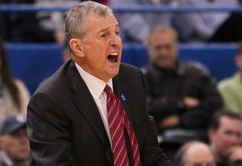 HARTFORD, CT - FEBRUARY 13: Coach Jim Calhoun of the Connecticut Huskies reacts during a game against the Cincinnati Bearcats at the XL Center on February 13, 2010 in Hartford, Connecticut. (Photo by Jim Rogash/Getty Images)