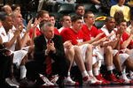 INDIANAPOLIS - MARCH 14:  Head coach Bo Ryan of the Wisconsin Badgers applaudes his teams play along with the players on the bench against the Michigan Wolverines during the Big Ten Men's Basketball Tournament at Conseco Fieldhouse on March 14, 2008 in Indianapolis, Indiana.  (Photo by Jonathan Daniel/Getty Images)