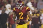 LOS ANGELES, CA - OCTOBER 24:  Taylor Mays #2 of the USC Trojans eyes the play against the Oregon State Beavers on October 24, 2009 at the Los Angeles Coliseum in Los Angeles, California.  USC won 42-36.  (Photo by Jeff Golden/Getty Images)