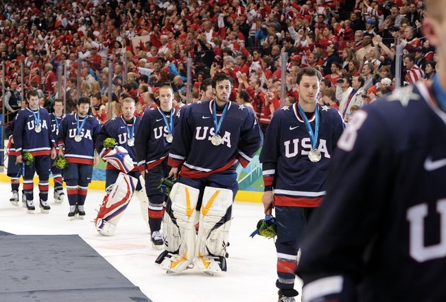 VANCOUVER, BC - FEBRUARY 28:  Goaltender Ryan Miller #39 of USA skates off the ice after losing 3-2 in the first overtime of their ice hockey men's gold medal game against Canada on day 17 of the Vancouver 2010 Winter Olympics at Canada Hockey Place on February 28, 2010 in Vancouver, Canada.  (Photo by Harry How/Getty Images)