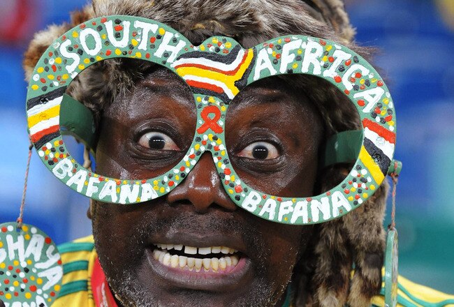 DURBAN, SOUTH AFRICA - MARCH 03: In this handout image provided by the 2010 FIFA World Cup Organising Committee for South Africa,, South African fans attend the International Friendly match between South Africa and Namibia at Moses Mabhida Stadium on March 03, 2010 in Durban, South Africa.  (Photo by 2010 FIFA World Cup Organising Committee South Africa)