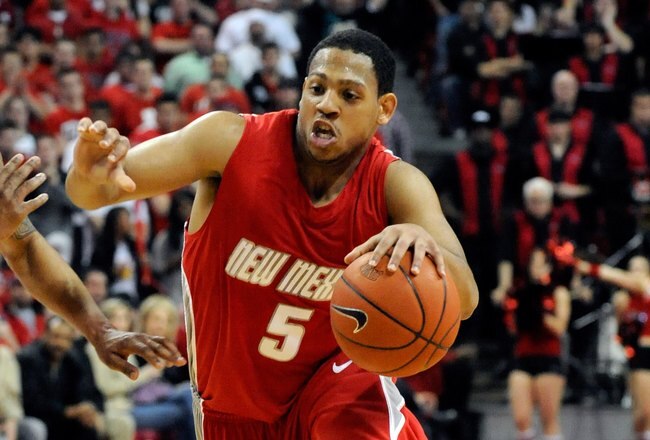 LAS VEGAS - FEBRUARY 10:  Dairese Gary #5 of the New Mexico Lobos drives against the UNLV Rebels during their game at the Thomas & Mack Center February 10, 2010 in Las Vegas, Nevada. The Lobos won 76-66.  (Photo by Ethan Miller/Getty Images)