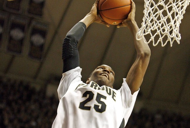 WEST LAFAYETTE, IN - JANUARY 12:  JaJuan Johnson #25 of the Purdue Boilermakers shoots the ball during the Big Ten game against the Ohio State Buckeyes at Mackey Arena on January 12, 2010 in West Lafayette, Indiana. Ohio State won 70-66.  (Photo by Andy Lyons/Getty Images)