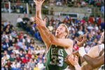 1990:  Boston Celtics forward Larry Bird shoots a layup during game against the Golden State Warriors at the Oakland Colesium Arena in Oakland, California. Mandatory Credit: Otto Greule Jr.  /Allsport