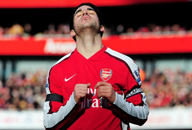 LONDON, ENGLAND - MARCH 06:  Cesc Fabregas of Arsenal looks dejected during the Barclays Premier League match between Arsenal and Burnley at Emirates Stadium on March 6, 2010 in London, England.  (Photo by Mike Hewitt/Getty Images)