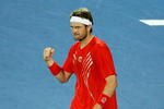 SYDNEY, AUSTRALIA - JANUARY 14:  Mardy Fish of USA celebrates winning his quarter final match against Peter Luczak of Australia during day five of the 2010 Medibank International at Sydney Olympic Park Sports Centre on January 14, 2010 in Sydney, Australia.  (Photo by Mark Nolan/Getty Images)