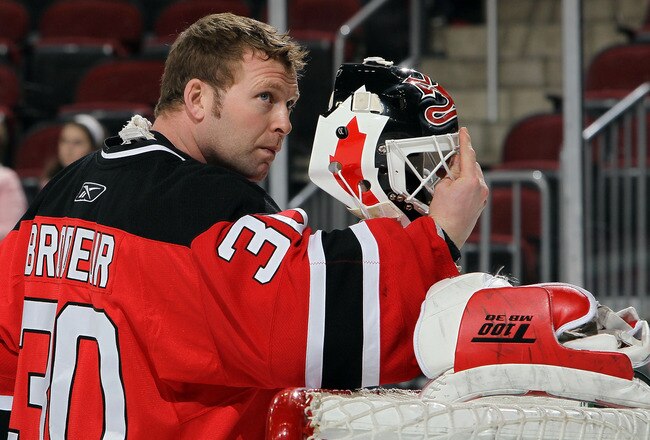 NEWARK, NJ - FEBRUARY 05:  Martin Brodeur #30 of the New Jersey Devils prepares to play against the Toronto Maple Leafs at the Prudential Center on February 5, 2010 in Newark, New Jersey.  (Photo by Jim McIsaac/Getty Images)