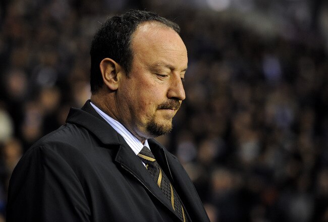WIGAN, ENGLAND - MARCH 08:  Liverpool manager Rafael Benitez looks on before the Barclays Premier League match between Wigan Athletic and Liverpool at the JJB Stadium on March 8, 2010 in Wigan, England.  (Photo by Michael Regan/Getty Images)