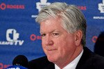 TORONTO - NOVEMBER 29:   Brian Burke speaks to the media after being named President and General Manger of the Toronto Maple Leafs November 29, 2008 at the Air Canada Centre in Toronto, Ontario, Canada. (Photo by Brad White/Getty Images)
