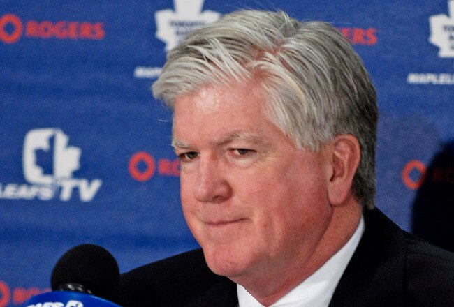 TORONTO - NOVEMBER 29:   Brian Burke speaks to the media after being named President and General Manger of the Toronto Maple Leafs November 29, 2008 at the Air Canada Centre in Toronto, Ontario, Canada. (Photo by Brad White/Getty Images)