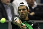 ROTTERDAM, NETHERLANDS - FEBRUARY 12:  Jurgen Melzer of Austria in action in his match against Nikolay Davydenko of Russia during day five of the ABN AMBRO World Tennis Tournament on February 12, 2010 in Rotterdam, Netherlands.  (Photo by Julian Finney/Getty Images)
