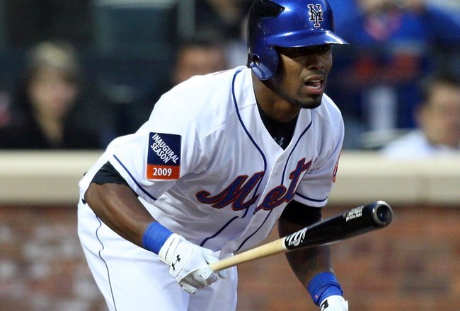 NEW YORK - APRIL 13:  Jose Reyes #7 of the New York Mets bats against the San Diego Padres on April 13, 2009 at Citi Field in the Flushing neighborhood of the Queens borough of New York City.The Padres defeated the Mets 6-5.This is the first regular season MLB game being played at the new venue which replaced Shea Stadium as the Mets home field.  (Photo by Jim McIsaac/Getty Images)