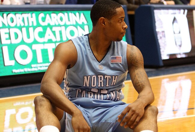 DURHAM, NC - MARCH 06:  Larry Drew II #11 of the North Carolina Tar Heels reacts to a call against during their game against the Duke Blue Devils at Cameron Indoor Stadium on March 6, 2010 in Durham, North Carolina.  (Photo by Streeter Lecka/Getty Images)