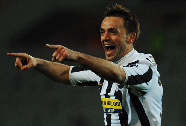 TURIN, ITALY - MARCH 11:  Nicola Legrottaglie of Juventus FC celebrates his goal during the UEFA Europa League last 16, first leg match between Juventus FC and Fulham FC on March 11, 2010 in Turin, Italy.  (Photo by Valerio Pennicino/Getty Images)