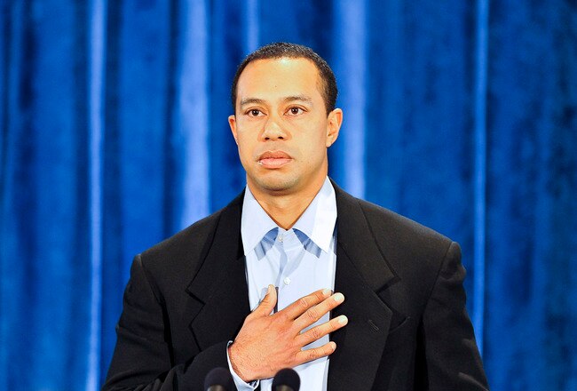 PONTE VEDRA BEACH, FL - FEBRUARY 19:  Tiger Woods makes a statement from the Sunset Room on the second floor of the TPC Sawgrass, home of the PGA Tour on February 19, 2010 in Ponte Vedra Beach, Florida. Woods publicly admitted to cheating on his wife Elin Nordegren but maintained that the issues remain 'a matter between a husband and a wife.'  (Photo by Lori Moffett-Pool/Getty Images)