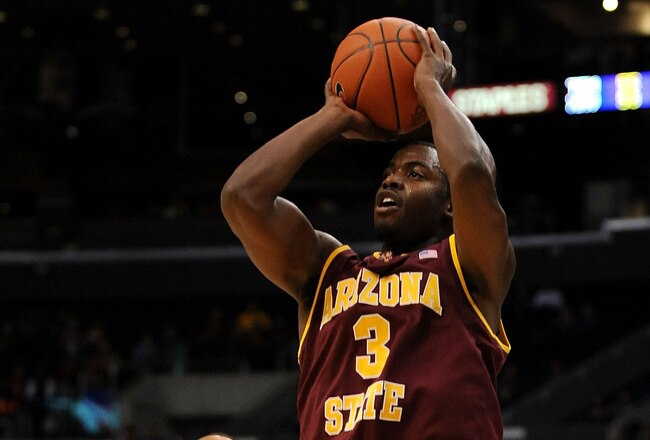LOS ANGELES, CA - MARCH 13:  Guard Ty Abbott #3 of the Arizona State Sun Devils goes up for a shot against the Washington Huskies in the Pacific Life Pac-10 Men's Basketball Tournament at the Staples Center on March 13, 2009 in Los Angeles, California.  (Photo by Harry How/Getty Images)