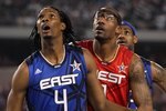 ARLINGTON, TX - FEBRUARY 14:  Chris Bosh #4 and LeBron James #23 of the Eastern Conference look on alongside Amar'e Stoudemire #1 of the Western Conference during the NBA All-Star Game, part of 2010 NBA All-Star Weekend at Cowboys Stadium on February 14, 2010 in Arlington, Texas. The Eastern Conference defeated the Western Conference 141-139 in regulation. NOTE TO USER: User expressly acknowledges and agrees that, by downloading and or using this photograph, User is consenting to the terms and conditions of the Getty Images License Agreement.  (Photo by Jed Jacobsohn/Getty Images)