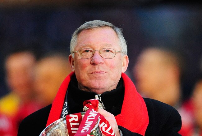 LONDON, ENGLAND - FEBRUARY 28:  Sir Alex Ferguson manager of Manchester United celebrates with the trophy after victory in the Carling Cup Final between Aston Villa and Manchester United at Wembley Stadium on February 28, 2010 in London, England.  (Photo by Jamie McDonald/Getty Images)