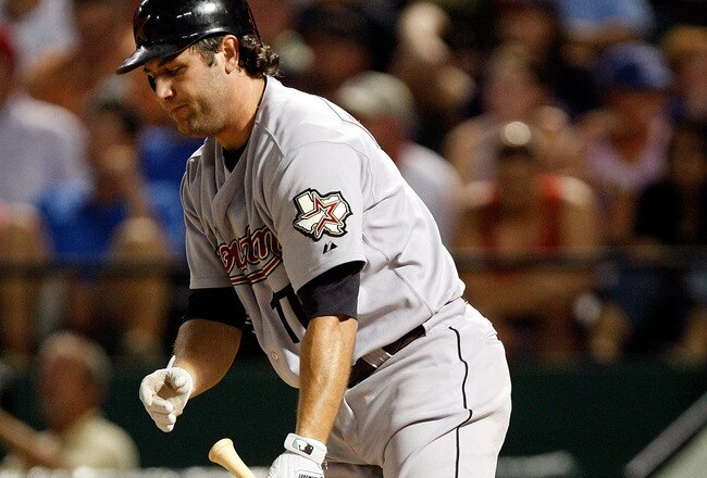 ARLINGTON, TX - JUNE 18:  Lance Berkman #17 of the Houston Astros reacts after a fly out against the Texas Rangers in the 7th inning on June 18, 2009 at Rangers Ballpark in Arlington, Texas.  (Photo by Ronald Martinez/Getty Images)