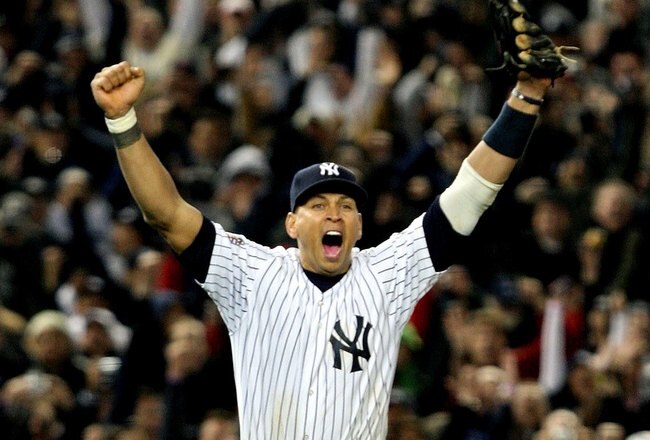 NEW YORK - NOVEMBER 04:  Alex Rodriguez #13 of the New York Yankees celebrates after their 7-3 win against the Philadelphia Phillies in Game Six of the 2009 MLB World Series at Yankee Stadium on November 4, 2009 in the Bronx borough of New York City.  (Photo by Jed Jacobsohn/Getty Images)
