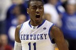 NASHVILLE, TN - MARCH 12:  John Wall #11 of the Kentucky Wildcats reacts in the second half against the Alabama Crimson Tide during the quarterfinals of the SEC Men's Basketball Tournament at the Bridgestone Arena on March 12, 2010 in Nashville, Tennessee.  (Photo by Andy Lyons/Getty Images)