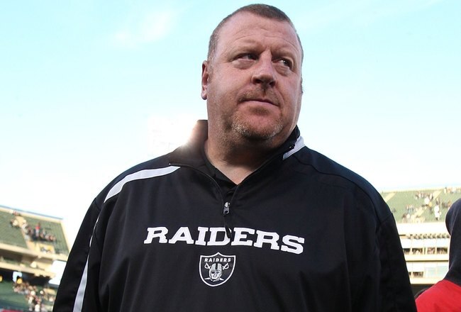 OAKLAND, CA - JANUARY 03:  Head coach Tom Cable of the Oakland Raiders walks off the field after losing to the Baltimore Ravens during an NFL game at Oakland-Alameda County Coliseum on January 3, 2010 in Oakland, California.  (Photo by Jed Jacobsohn/Getty Images)