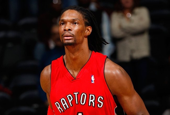 ATLANTA - DECEMBER 02:  Chris Bosh #4 of the Toronto Raptors against the Atlanta Hawks at Philips Arena on December 2, 2009 in Atlanta, Georgia.  NOTE TO USER: User expressly acknowledges and agrees that, by downloading and/or using this Photograph, User is consenting to the terms and conditions of the Getty Images License Agreement.  (Photo by Kevin C. Cox/Getty Images)