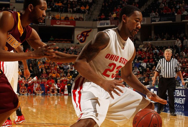 INDIANAPOLIS - MARCH 14:  Guard David Lighty #23 of the Ohio State Buckeyes controls the ball against the Minnesota Golden Gophers in the championship of the Big Ten Men's Basketball Tournament at Conseco Fieldhouse on March 14, 2010 in Indianapolis, Indiana.  (Photo by Jonathan Daniel/Getty Images)